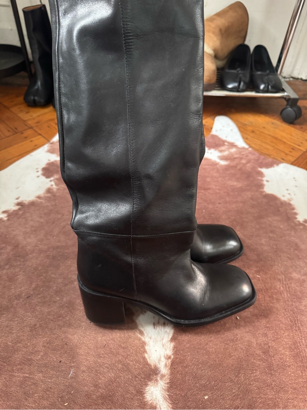 Zara Black Over-the-Knee Leather Boots